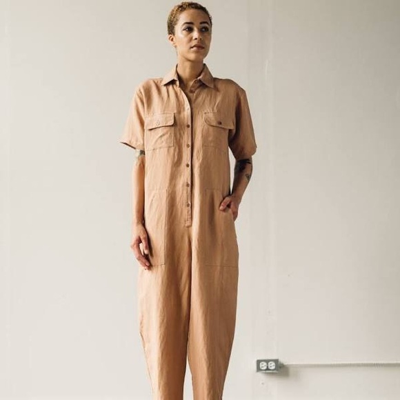 OZMA painter jumpsuit peachy/tan silk M 🍑 - Picture 1 of 7